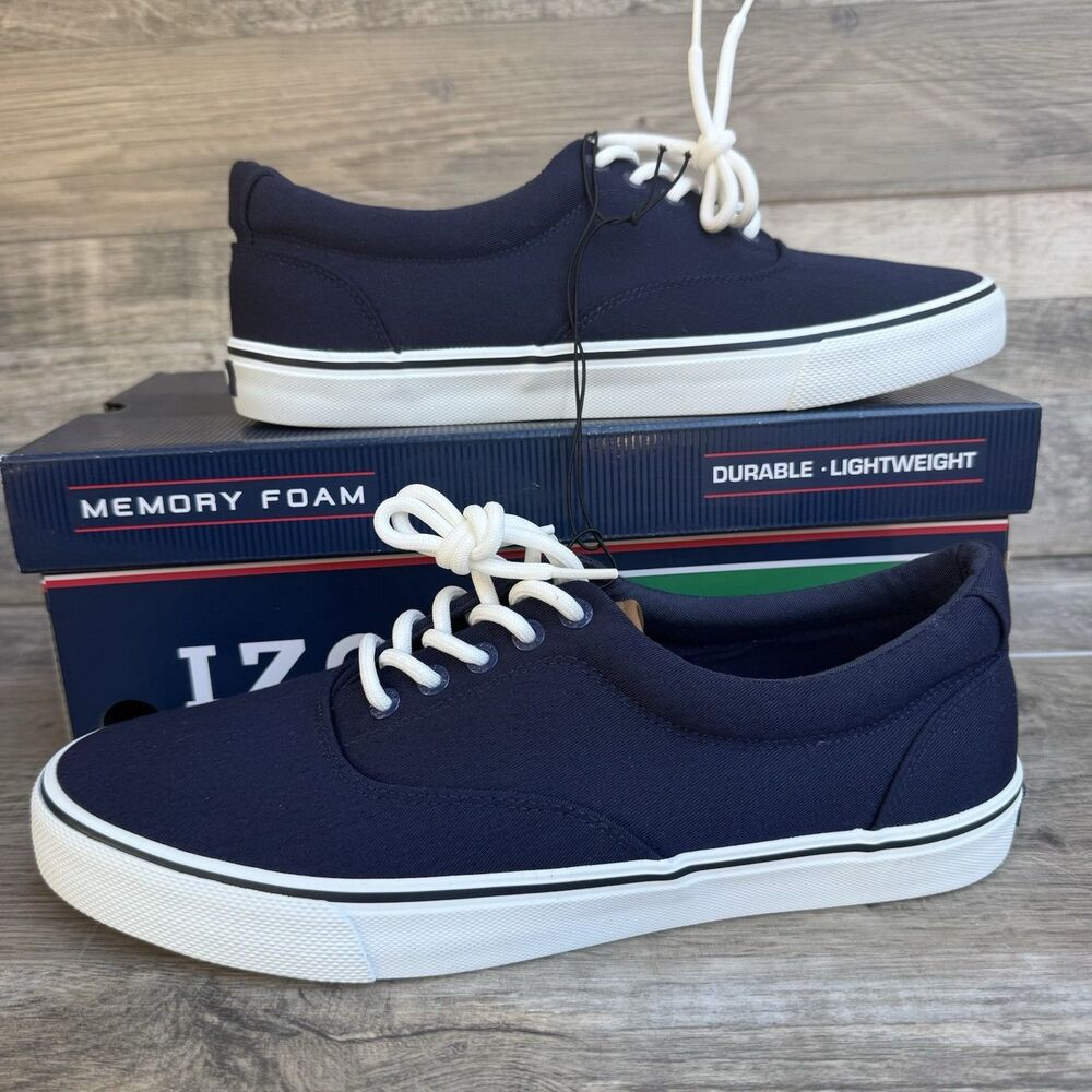 Izod Men's Rangley Canvas Memory Foam Blue Lace Up Sneaker Shoes Size 9.5 New